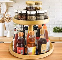 Cuisine 2 Niveaux Bambou Lazy Susan Organisateur Cabinet Plateau Tournant Rack De Rangement Table Fruits Snack Plateau De Service