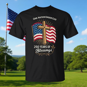 T-shirt Christian Usa, 250 ans de bénédictions, design de drapeau avec croix, « une nation sous le nom de Dieu » - Product Image 3
