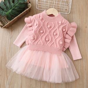 Robe de princesse d'hiver faite à <span class=keywords><strong>la</strong></span> main pour filles, ensemble deux pièces, mode féminine, <span class=keywords><strong>pull</strong></span> de base, veste en <span class=keywords><strong>maille</strong></span>, matériau fait à <span class=keywords><strong>la</strong></span> main, deux pièces - Product Image 4