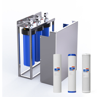 Système de filtration d'eau domestique Premium 20 pouces Big Blue à 3 étapes en acier inoxydable avec ports BSP de 1 pouce, manomètres triples et protection de conduite