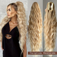 Queue de cheval synthétique en fibre haute température pour femme, style européen-américain, longue, bouclée, ondulée effet mouillé, volumineuse, avec clip de fixation
