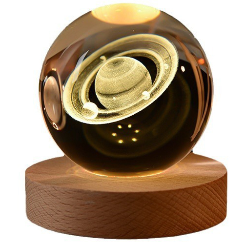 Solar System Moon 3d Art Crystal Ball Night Lamp Luminous Crystal 3d Ball Night Lamp with Wooden Led Night Light Base