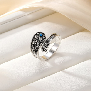 Anillo Abierto de Plata Tailandesa con Diseño de Búho para Mujer, Joyería de Moda para el Dedo Índice, Regalo con Engaste de Puntas y Ojos Negros y Azules - Product Image 3