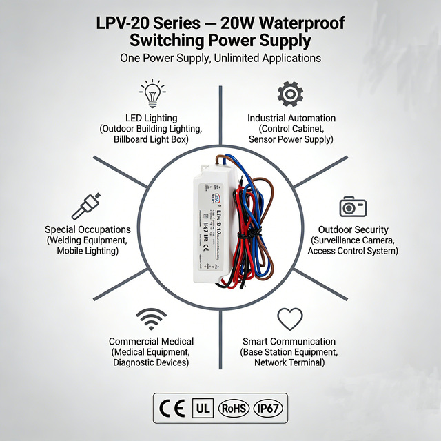 Waterproof IP67 Switching Power Supply LPV-20-48 20W 48V 3A SMPS CCTV LED Driver Single Output LED Driver