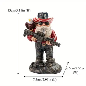 Statue de nain de jardin patriotique Oncle Sam Gun-Toting-Décoration extérieure/intérieure en résine avec chapeau et aigle du drapeau américain - Product Image 6