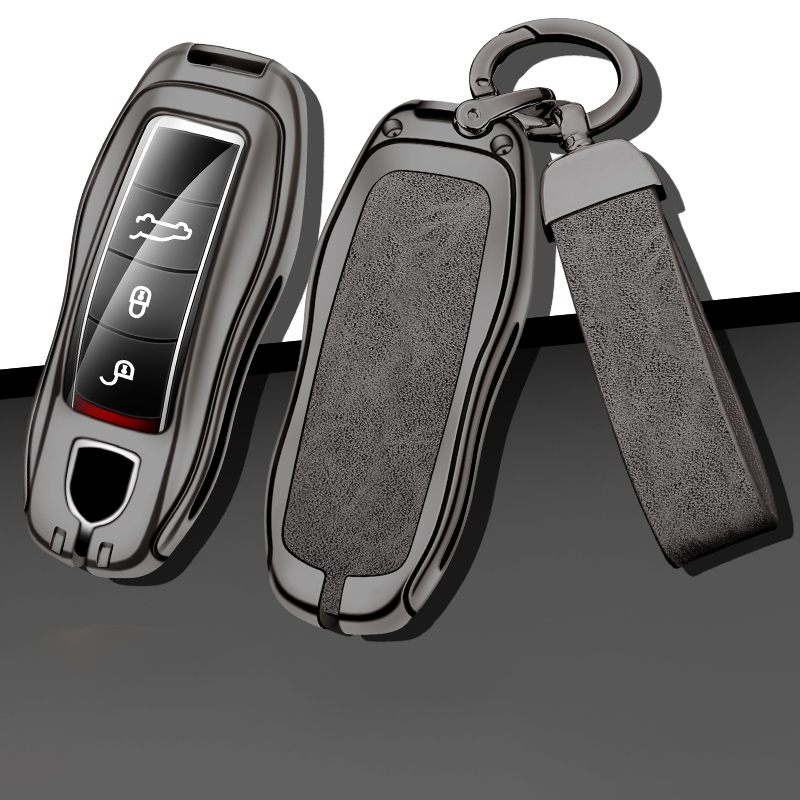 HIBEYO Custodia Portachiavi Auto In ABS Per Porsche - Adatta Per Macan, Boxster, 911, Cayenne, Taycan, Panamera, Argento - 3