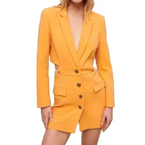 Giyim üreticileri özel uyarlanmış ajur elbise yüksek kalite lüks kadınlar bayanlar düğme zarif ofis kısa takım kıyafet