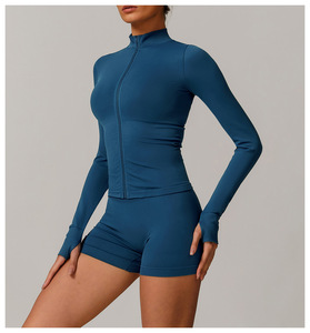 <span class=keywords><strong>Camiseta</strong></span> Deportiva de Manga Larga con Cierre para Mujer, Chaqueta Deportiva Ajustada sin Costuras para Mujer - Product Image 2