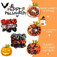 Élastiques et chouchous d'Halloween pour cheveux, attaches pour queue de cheval, motifs citrouille, chauve-souris, fantôme, en soie, accessoires capillaires d'Halloween pour femmes