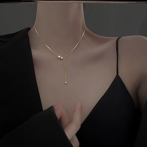 Pearl Tassel Necklace For Women Minimalist Collarbone Chain Light Luxury Everyday Wear 10cm Extended Chain Geometric Design - Product Image 3