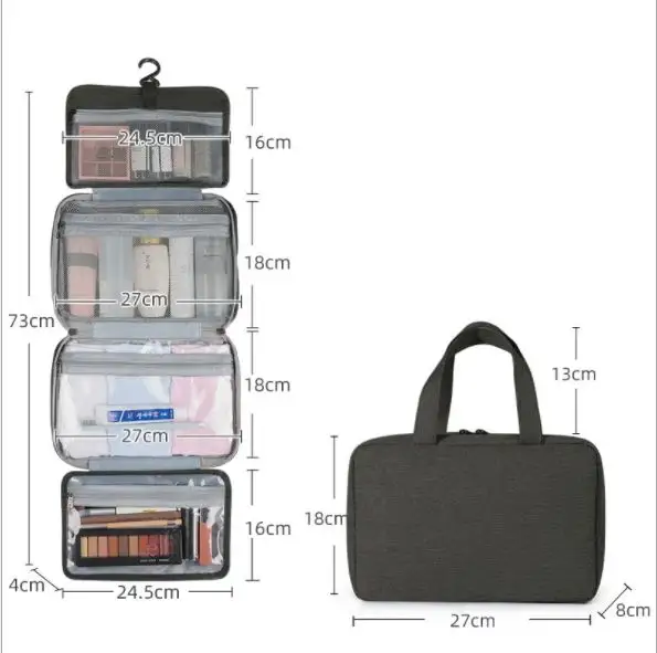 Promocional Vários Durável Usando Travelsky Four fold impermeável Travel Toiletry Bag Portátil Pendurado Travel Cosmetic Bag