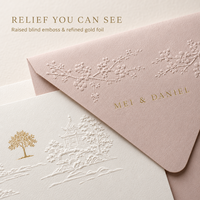 Invitation de mariage vintage pour jardin, carte personnalisée paysage gaufré, enveloppe florale gaufrée rose pâle pour événement de mariage