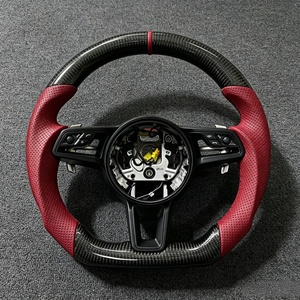 Volante de Cuero y Fibra de Carbono Compatible con <span class=keywords><strong>Porsche</strong></span> Panamera Cayenne Macan Taycan Cayman Boxster <span class=keywords><strong>Carrera</strong></span> 997 <span class=keywords><strong>911</strong></span> 991 718 - Product Image 1