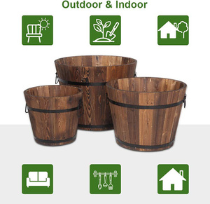 Wholesale <strong>Wooden</strong> <strong>Planter</strong> Barrel Real Wood Indoor Outdoor Flower Pot With Drainage Holes Small Garden Container <strong>Box</strong> - Product Image 5