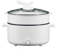 Casserole électrique multifonctionnelle 2 en 1 de 2 L avec protection contre la surchauffe, revêtement antiadhésif, couvercle en verre, en acier inoxydable