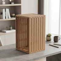 Caisse de rangement pliable en plastique écologique réutilisable, aspect bois, ventilée, empilable et recyclable