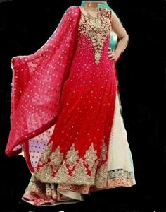 Superbe robe de mariée traditionnelle indienne/pakistanaise en acétate longue Lehenga Choli avec broderie lourde Zardozi pour mariage - Product Image 1