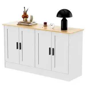 خزانة بوفية بيضاء سهلة الوصول، خزانة بار قهوة بأربعة أبواب، خزانة متعددة الوظائف، لوح جانبي بوفية المطبخ