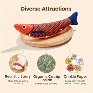 Fabricante, venta al por mayor, hierba gatera interactiva, sonido arrugado, juguetes para mascotas, juguete Saury Fish Squeak - Product Image 4