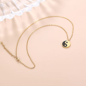 Diskon trendi laris gratis perhiasan berlapis emas 18K cakram bulat berukiran Tai Chi Yin Yang kalung liontin simbol wanita anak perempuan - Product Image 4