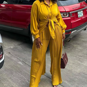 Women's New Arrivals Casual Long-Sleeve Shirt & Straight-Leg <b>Pants</b> African Plus Size Stylish Fashion 2-Piece Set Fashion - Product Image 1
