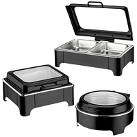 Ensemble de réchauds de buffet modernes en acier inoxydable noir 6L/9L avec couvercle en verre, chauffe-plats commercial pour hôtels, restaurants et traiteurs