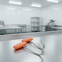 Crochet de boucher professionnel en acier inoxydable avec poignée orange, écologique, lavage à la main uniquement, pour la manipulation du porc et la restauration