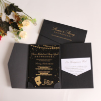 Tarjetas de Invitación de Boda de Acrílico Negro con Bolsillo, Tarjetas de Invitación de Cumpleaños, Tarjetas de RSVP, Tarjetas de Mensajes