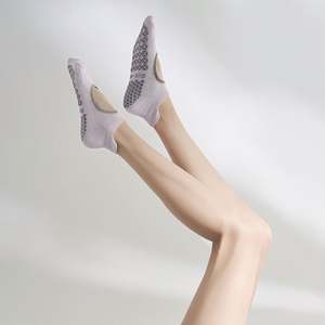 ODM Custom Designed Non-Slip <b>Grip</b> Pilates Knitted <b>Socks</b> with Digital Printed Embroidered Logo Ankle - Product Image 6