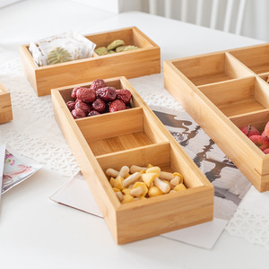 <b>Bamboo</b> Fruit Tray 8-11 Compartments Rectangle Storage Box For Snacks Nuts Desserts Home Use - Product Image 4