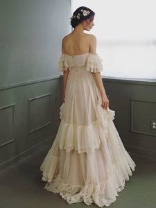 1041 # fanweimei שמלת כלה bohemian שמלת כלה את הכתף ללא גב קו כלה שמלות כלה שרוולים קצרים שמלת כלה - Product Image 2