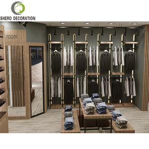 Design d'intérieur de boutique de vêtements haut de gamme, mobilier moderne pour boutique de vêtements pour hommes avec des unités d'exposition de vêtements en bois, équipement de magasin de vêtements - Product Image 4