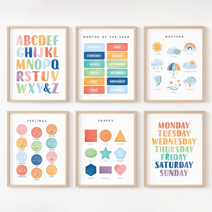 Arte Educativo para Niños, Formas, Letras, Figuras, Colores, Clima, Lienzo Decorativo para Pared, Póster Nórdico, Decoración para el Hogar y el Aula - Product Image 1