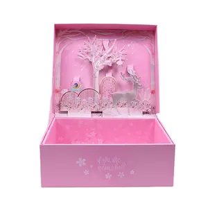 Cadeau pour la saint-valentin, boîte cadeau avec motif de licorne rose violet, boîte cadeau en trois dimensions avec le coeur