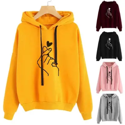 Plus Size 4XL Women Sweatshirt And Hoody Ladies Hooded Love Printed Casual Pullovers Girls Long Sleeve Spring Autumn Winter