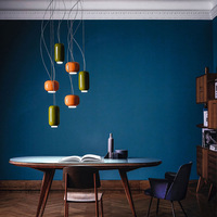 Lámpara Colgante Ovalada de Vidrio y Hierro de Color Brillante, Moderna y Minimalista, de Vidrio Artístico Soplado a Mano, Luz Cálida para Comedor, Villa, Cafetería, Bar, Hogar
