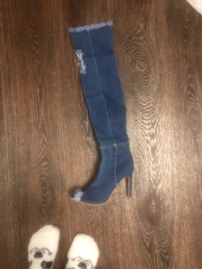 Sh10339a prix usine sur le genou <span class=keywords><strong>bottes</strong></span> hautes femmes denim peep toe <span class=keywords><strong>bottes</strong></span> à talons hauts avec quantité minimale de commande 1 paire - Product Image 6