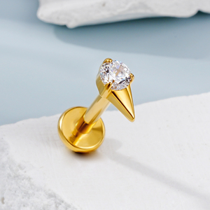 Toposh g23 טיטניום פירסינג צבע זהב סביב זירקוניה פנימית רתימת שפתיים שטוח בחזרה העגיל - Product Image 3