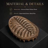 Plateau en bois de noyer noir sculpté à la main, bol à fruits secs au design bio algues marines, avec broches en laiton incrustées, plat décoratif Wabi Sabi pour table à thé