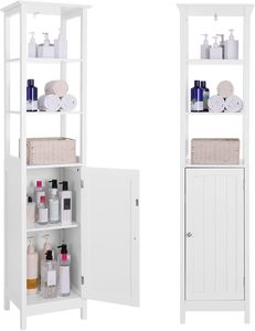 Gabinete de piso, gabinete de almacenamiento de baño multifuncional con estante de 3 niveles, torre de lino independiente, - Product Image 4