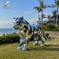 Escultura de Tigre de Acero Inoxidable Pulido a Espejo Personalizada, Estatua de Animal Geométrica para Decoración de Jardín, Hotel, Villa o Espacios Públicos