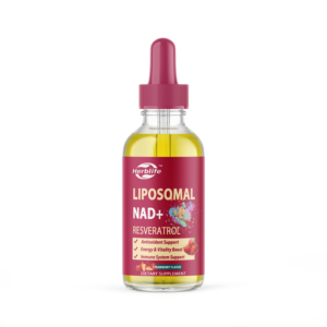 Complément liposomal NAD - 1200 mg de gouttes liquides de NAD+ pour femmes et hommes avec resvératrol, extrait de poivre noir, saveur fraise - Product Image 1