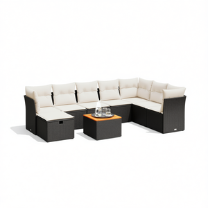 Black And Cream Garden <b>Sofa</b> <b>Set</b> With Cushions Outdoor Furniture UV Resistant PE Rattan Contemporary Design Waterproof - Product Image 1
