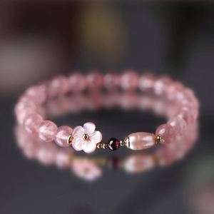 Fashion Peach Strawberry Crystal Agate Beads <b>Bracelet</b> Vintage Peach Blossom <b>Beaded</b> <b>Bracelets</b> Sweet Hand Accessories for Women - Product Image 1