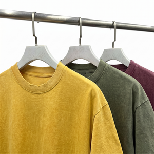Heavyweight Cotton Drop Shoulder Tshirt Vintage Pigment Dyed Plain Blank Tee Distressed Frayed <b>Collar</b> Streetwear Unisex <b>T</b> <b>Shirt</b> - Product Image 1