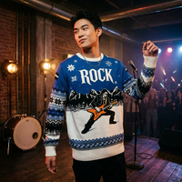 Pull en tricot d'hiver à motif de Noël, 100% acrylique, chaud, style gothique rockstar, avec guitare orange audacieuse, pour fêtes de fin d'année et concerts