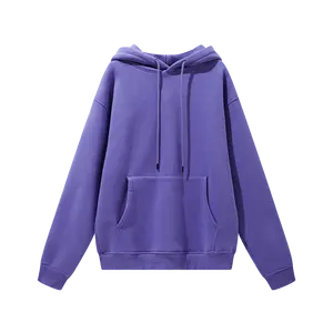 Yingling High quality blank print fleece Purple cotton thick sweatshirts heavy dropped shoulder pullover acid washed hoodie