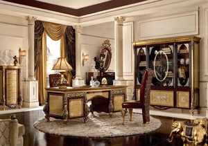 Muebles de Oficina de Lujo Rococó, <span class=keywords><strong>Escritorio</strong></span> Dorado y <span class=keywords><strong>Silla</strong></span> de Cuero - Product Image 2