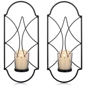 Wall Mounted Candle Holders Set of 2 Glass and Metal Sconce Elegant Stylish Home Decoration Metal Candle Stand