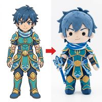 Poupée garçon personnalisée en peluche Garde de l'océan, cheveux effilochés marine, armure coquillage, imprimé vague, trident, guerrier marin, design esquisse anime